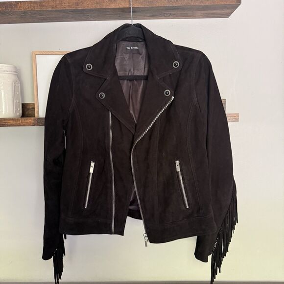 The Kooples Women S Fringed Jacket Goat Leather Soft Suede Biker Black Jacket - Picture 9 of 9